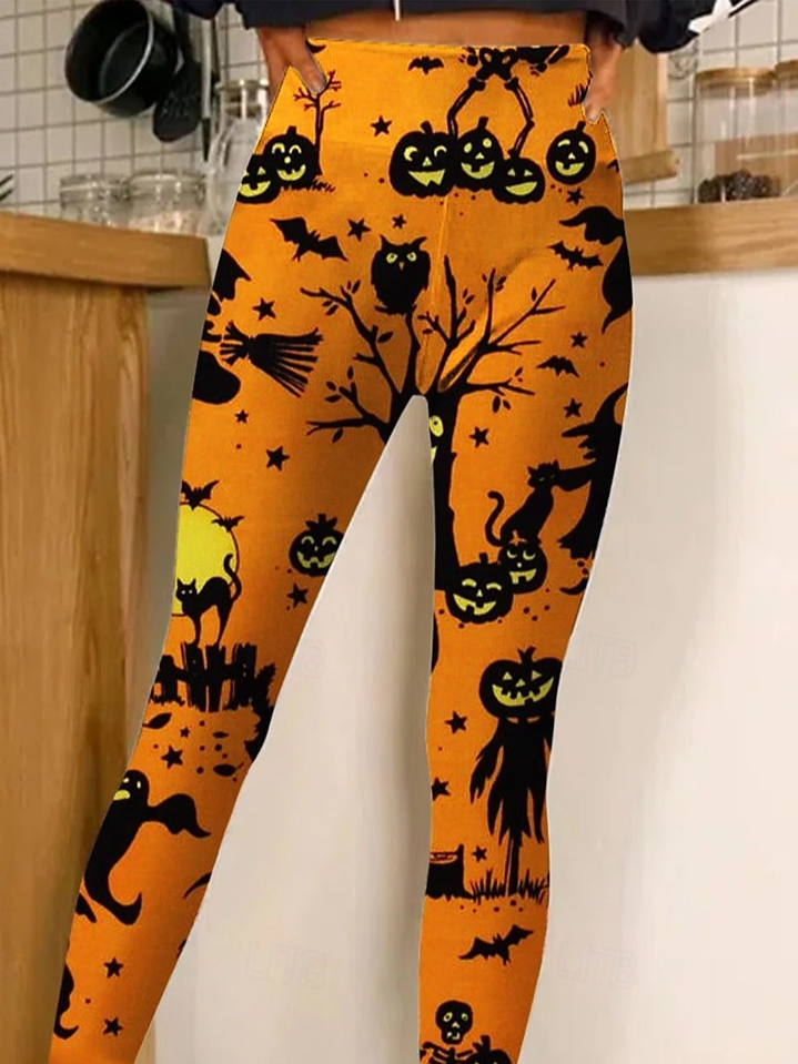Halloween Women's Casual Slim Fit Leggings Pumpkin Pattern