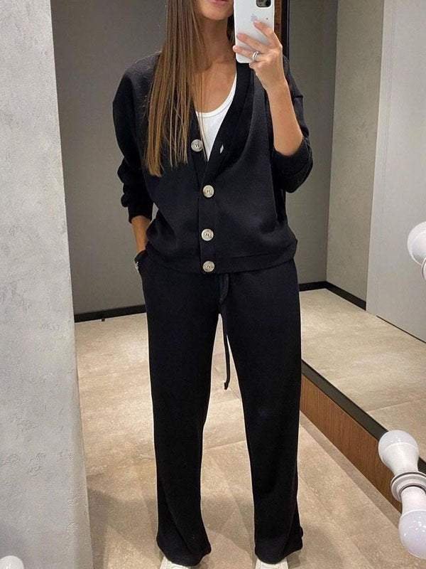 Women's Buckle Plain Daily Going Out Two-Piece Set Khaki Casual Spring/Fall Top With Pants Matching Set