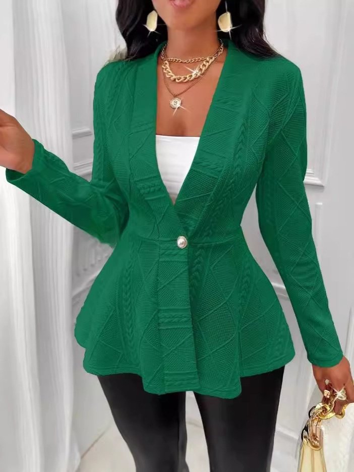 Women's Thickened New Jacquard Texture Single Pearl Button Slim Fit Long Sleeve Jacket
