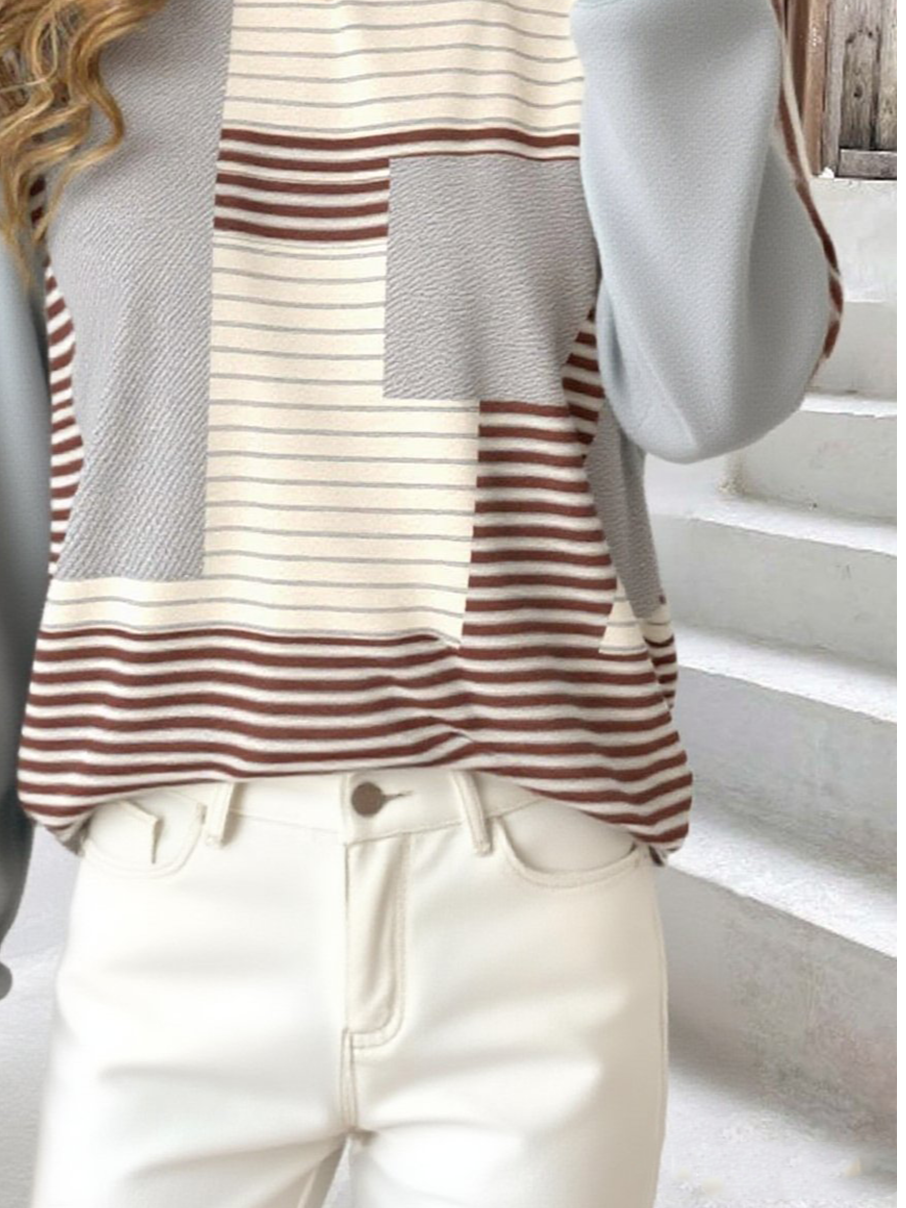 Regular Fit Long Sleeve Casual Sweatshirt Striped Colorblock Pattern