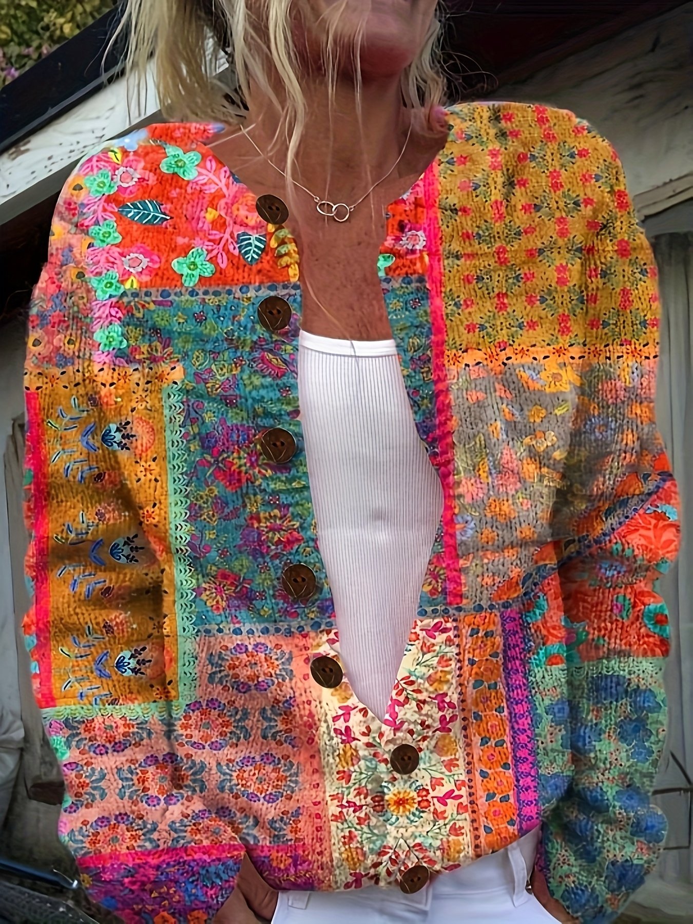 Women Peasant Floral Spring/Fall Micro-Elasticity Daily Buttons Regular H-Line Regular Cardigans