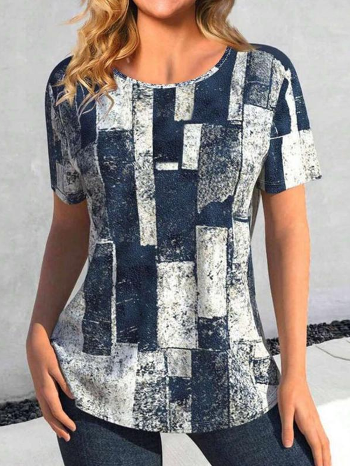 Crew Neck Cotton Casual Plaid T-Shirt
