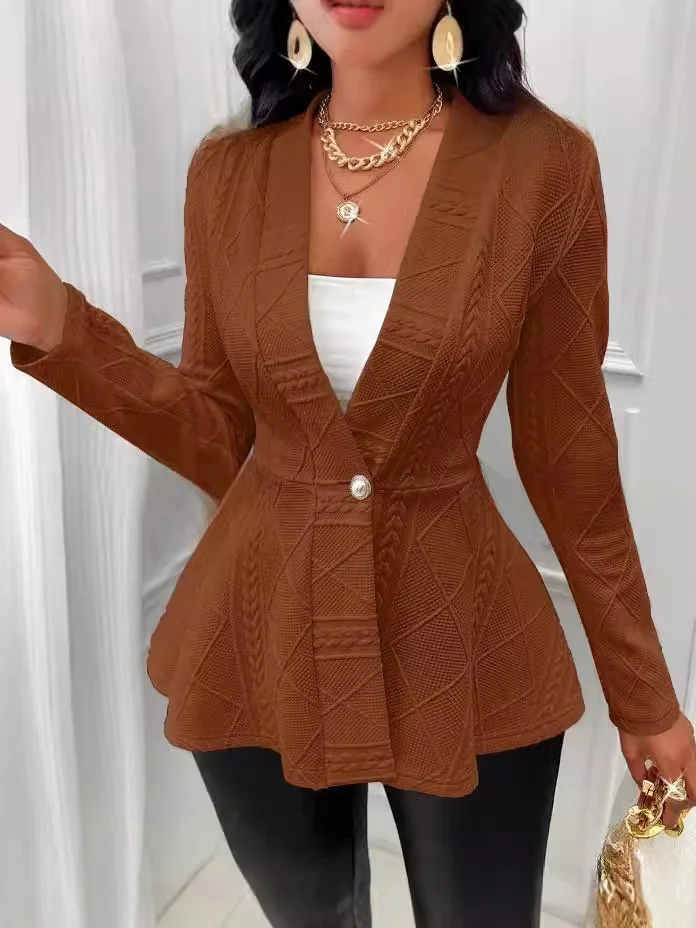 Women's Thickened New Jacquard Texture Single Pearl Button Slim Fit Long Sleeve Jacket