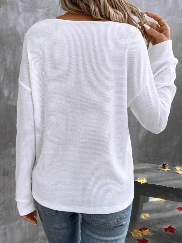 Women's Long Sleeve T-shirt Spring/Fall White Plain Embossed V Neck Dolman Sleeve Daily Going Out Vintage Top
