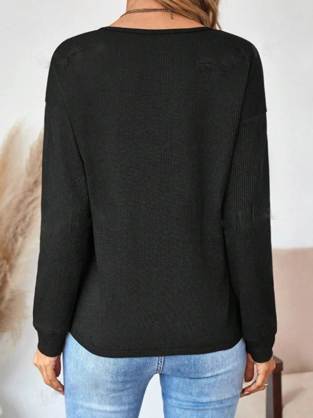 Women's Long Sleeve T-shirt Spring/Fall White Plain Embossed V Neck Dolman Sleeve Daily Going Out Vintage Top