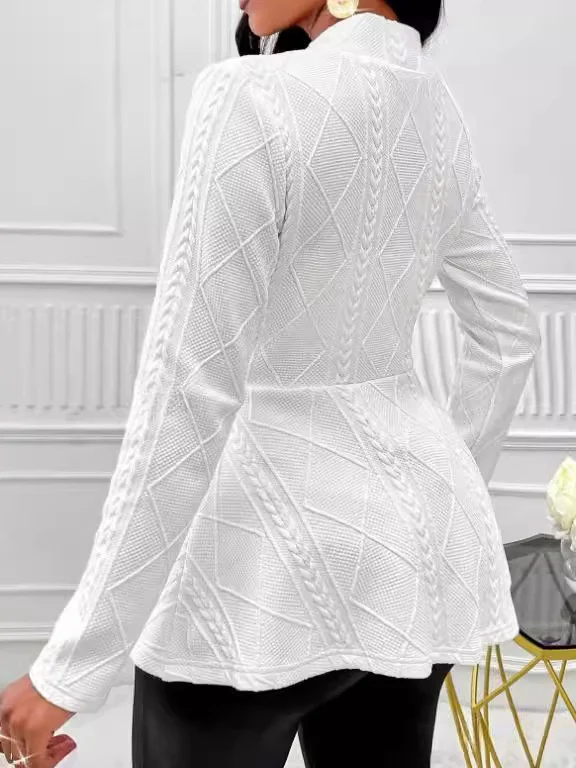Women's Thickened New Jacquard Texture Single Pearl Button Slim Fit Long Sleeve Jacket