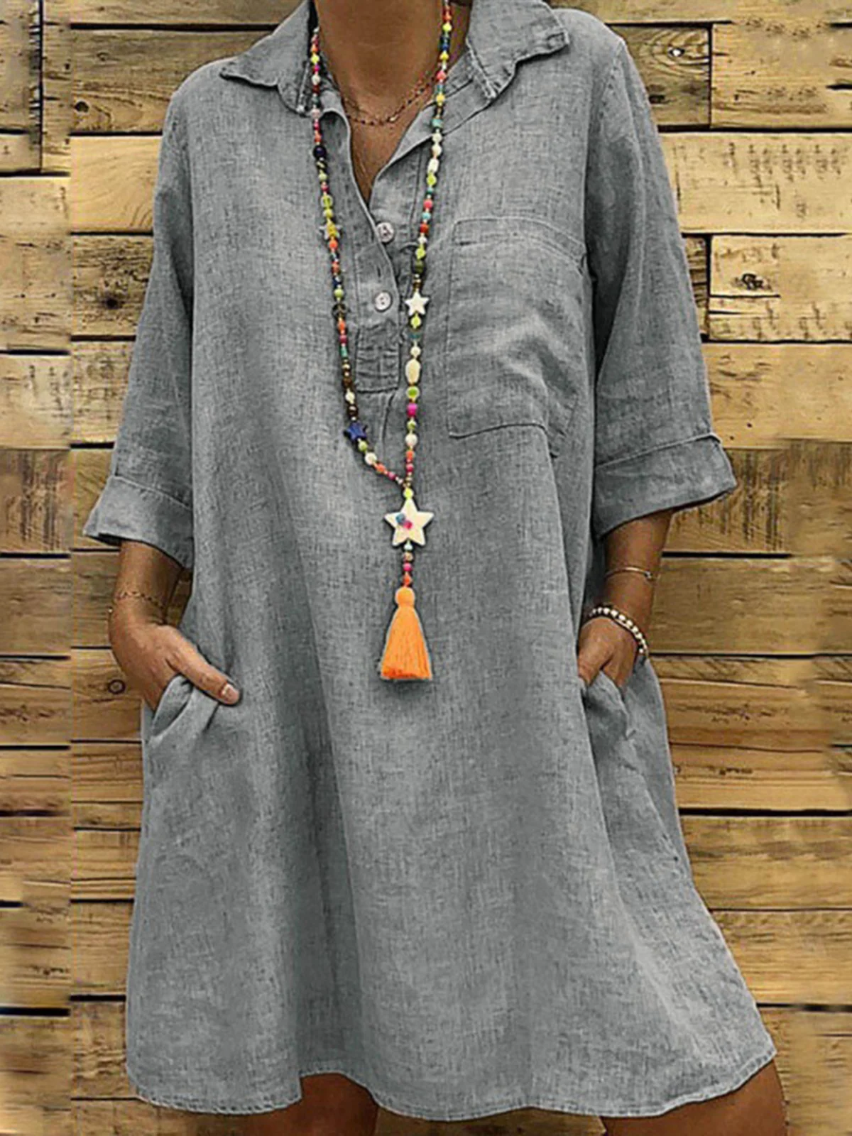 Casual Plain Shirt Collar Dress