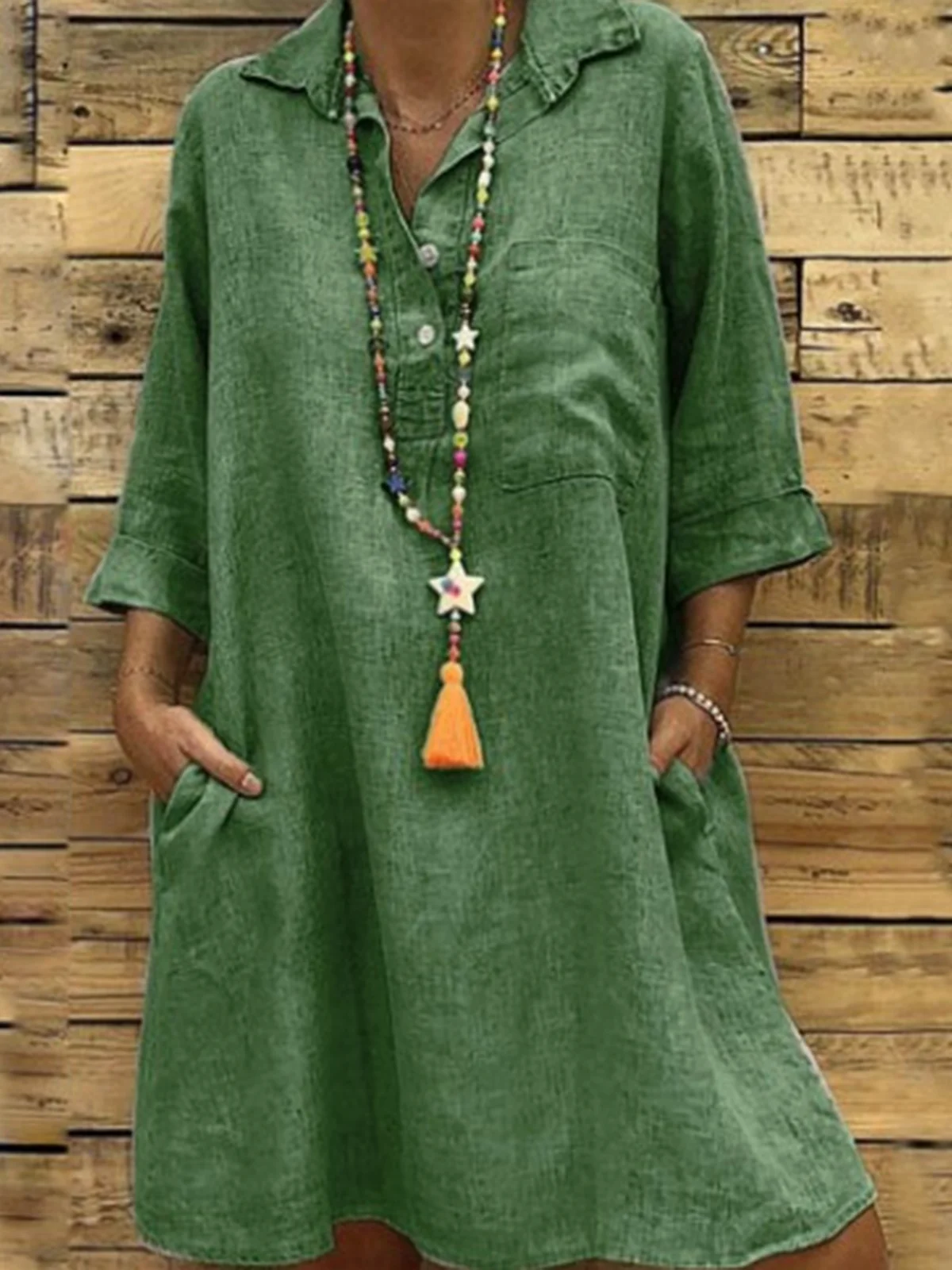 Casual Plain Shirt Collar Dress