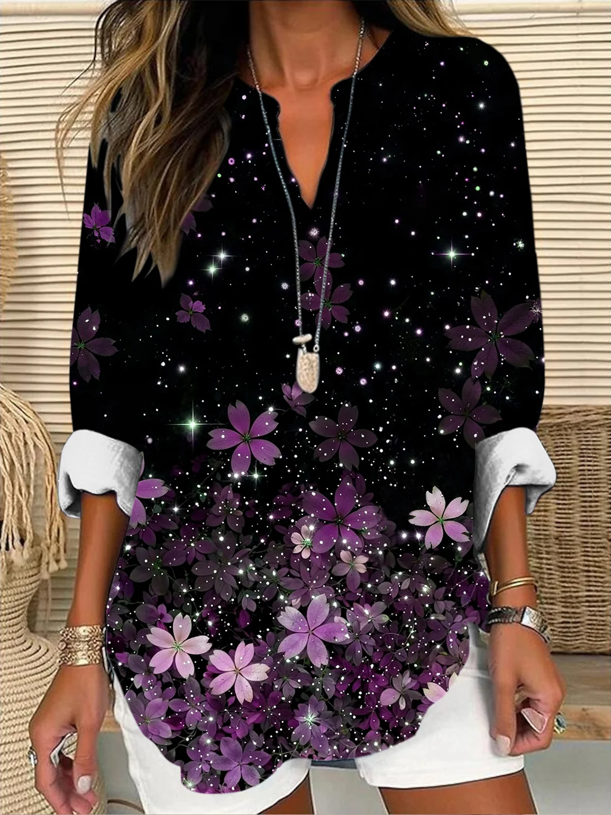 Floral Elegant Shawl Collar Blouse