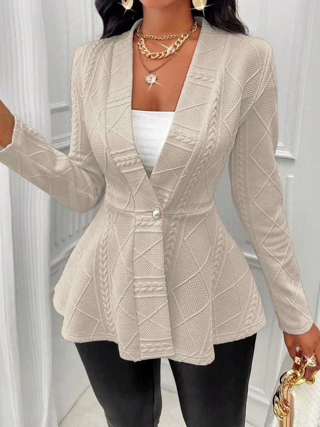 Women's Thickened New Jacquard Texture Single Pearl Button Slim Fit Long Sleeve Jacket