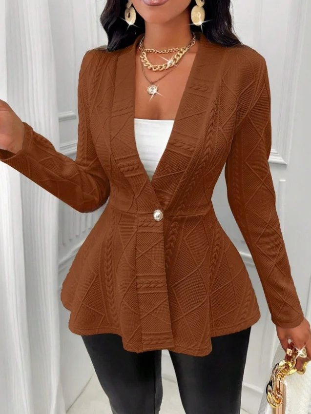 Women's Thickened New Jacquard Texture Single Pearl Button Slim Fit Long Sleeve Jacket