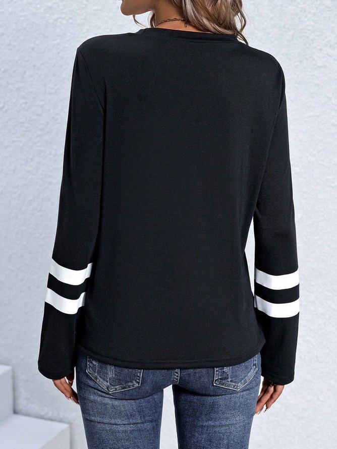 Women's T Shirt Casual Print Long Sleeve Regular Tops Crew Neck Daily Navy Blue Spring Fall