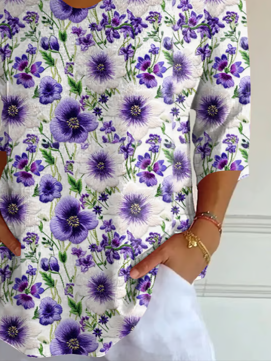 Women's Alzheimer's Disease Floral Print V-Neck T-Shirt