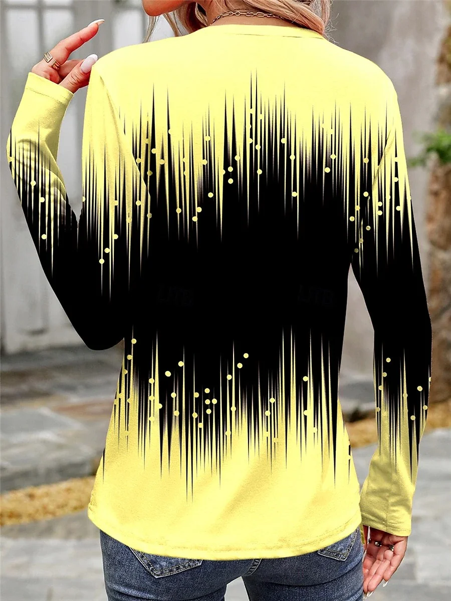 Women's T Shirt Casual Print Long Sleeve Regular Tops Crew Neck Daily Yellow Light Blue Spring Fall