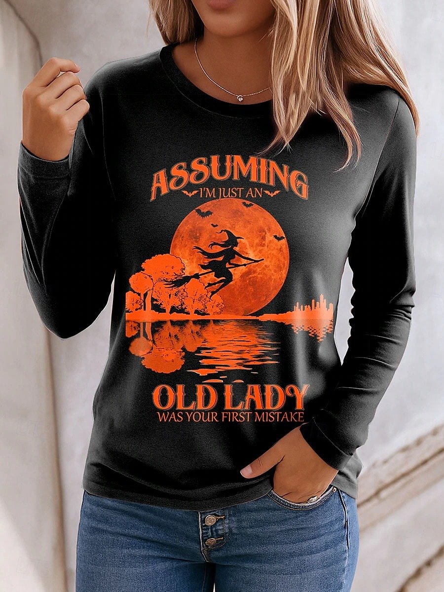 Halloween Women's T-Shirt Graphic Elegant Casual Long Sleeve Crew Neck Regular Top