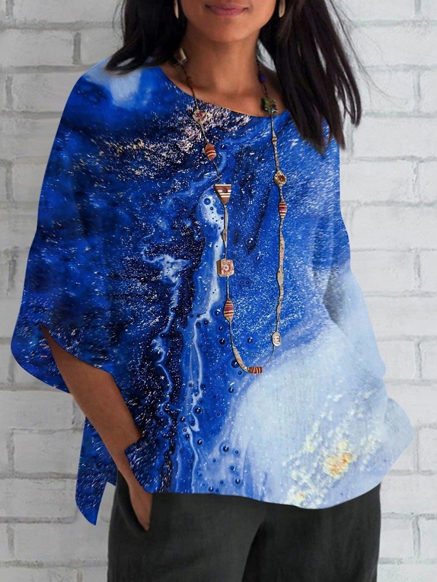 Women's Shirt Marble Daily Casual 3/4 Sleeve Round Neck Regular Top