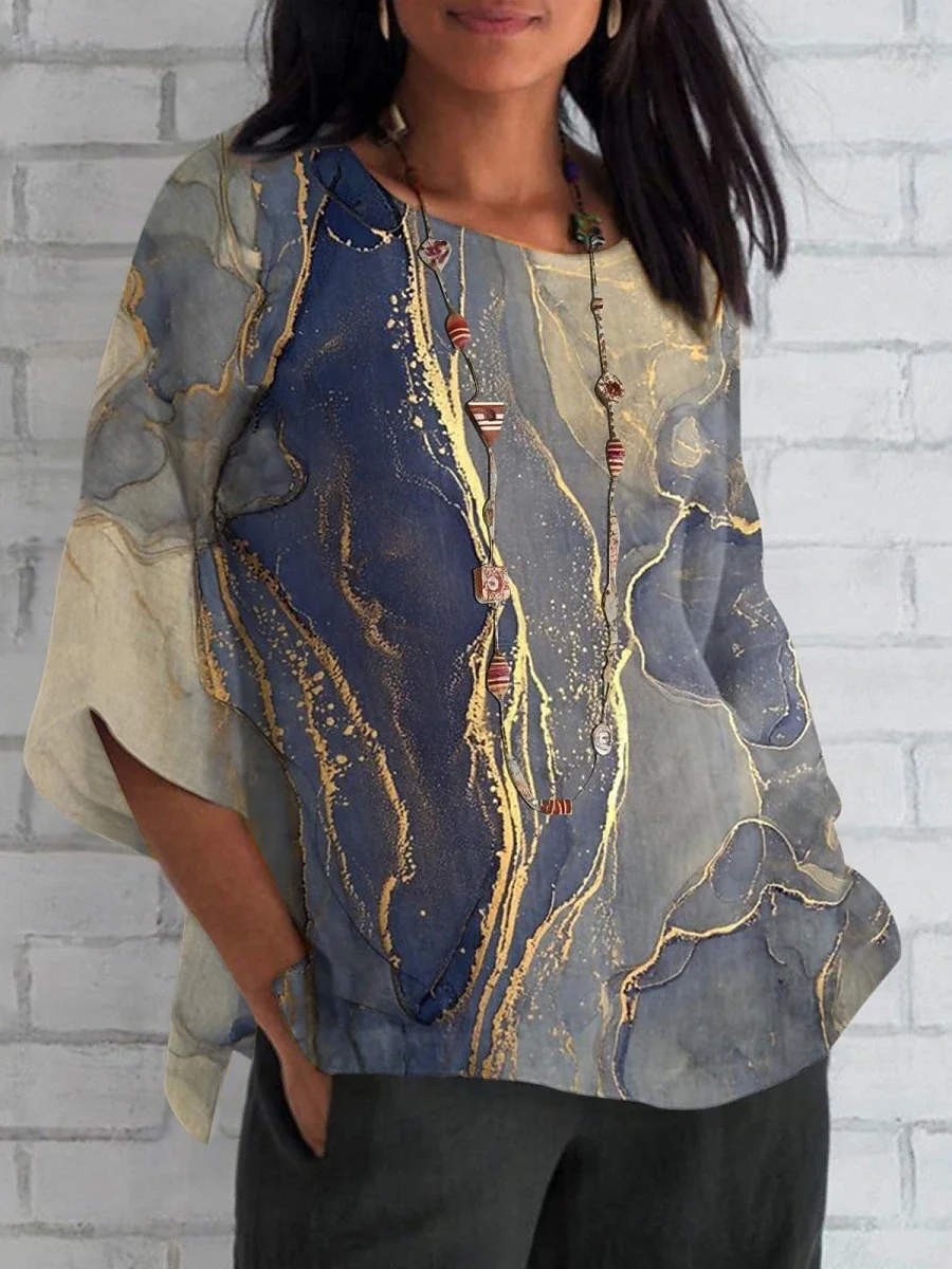 Women's Shirt Marble Daily Casual 3/4 Sleeve Round Neck Regular Top