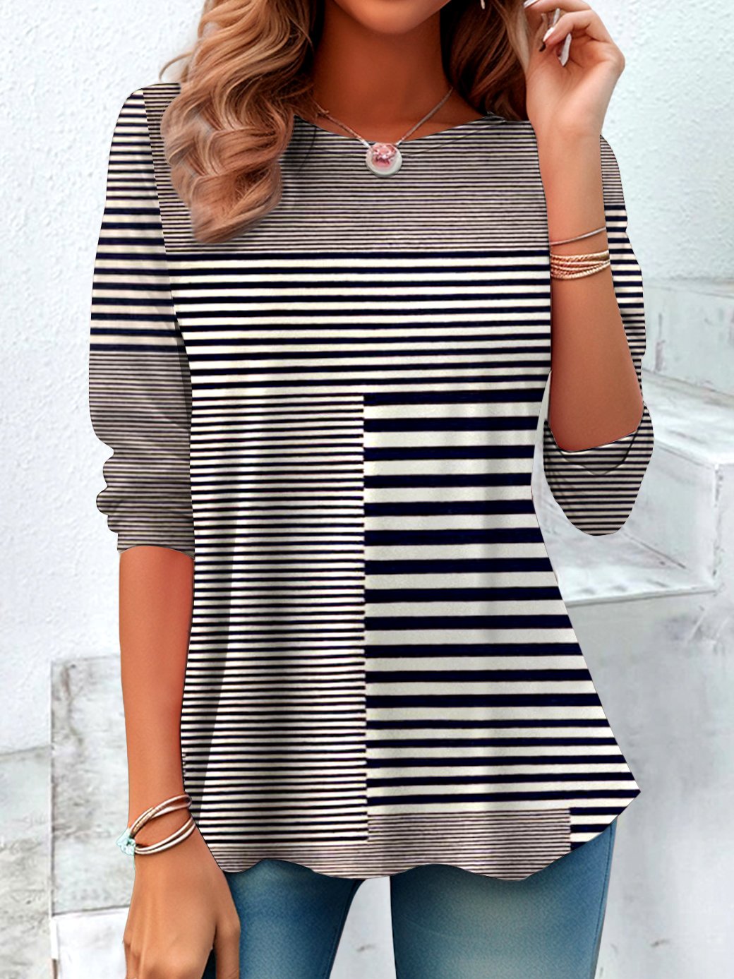 Crew Neck Cotton Vintage Plaid T-Shirt