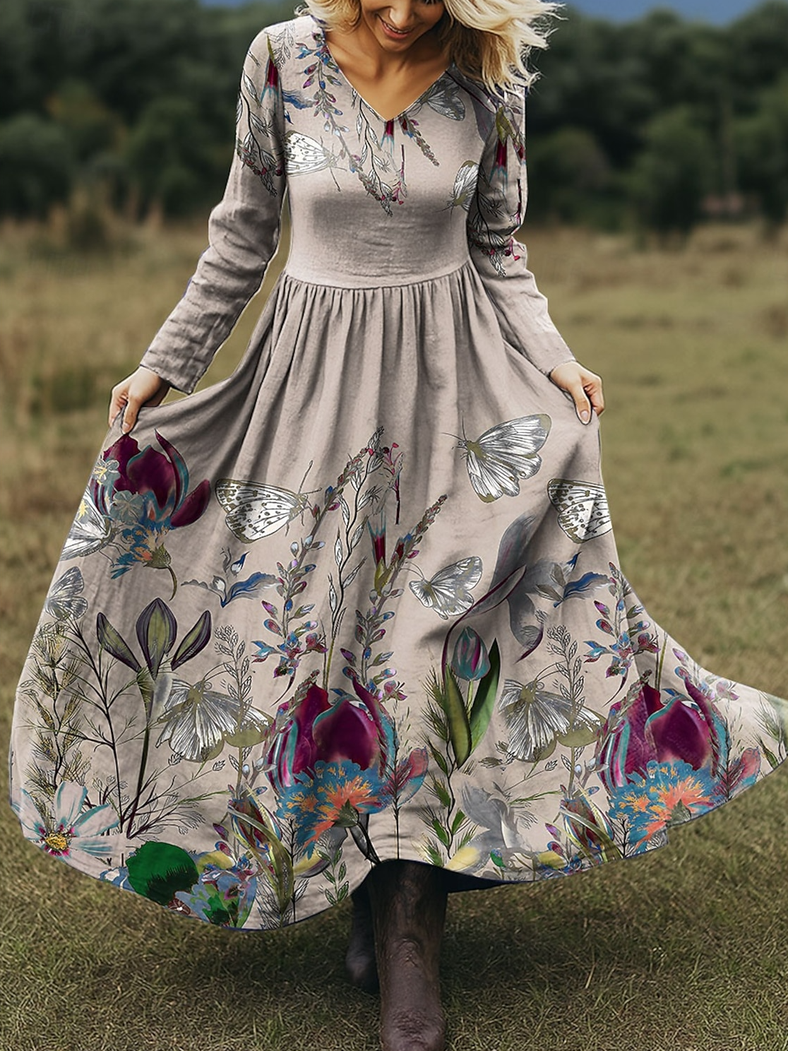 Women's Maxi Dress A-Line Skirt Holiday Casual Bohemian Beach Floral Pattern