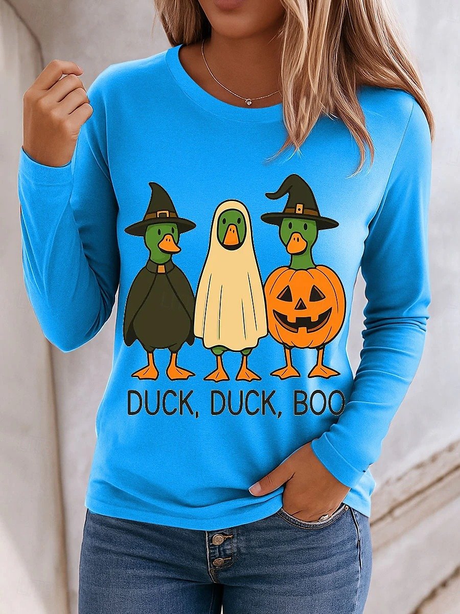 Halloween Women's T-Shirt Graphic Elegant Casual Long Sleeve Crew Neck Regular Top