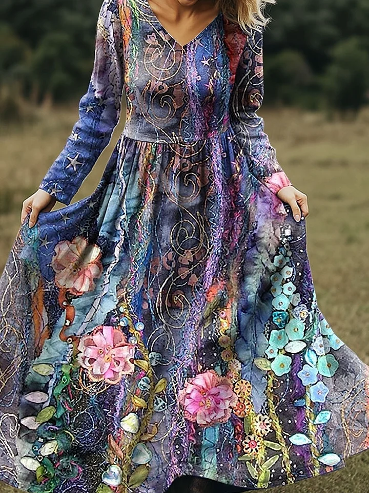 Women's Maxi Dress A-Line Skirt Holiday Casual Bohemian Beach Floral Pattern