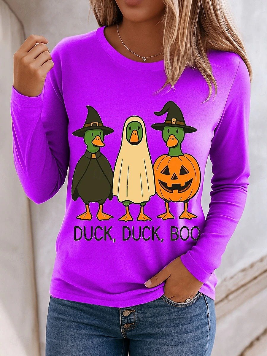Halloween Women's T-Shirt Graphic Elegant Casual Long Sleeve Crew Neck Regular Top
