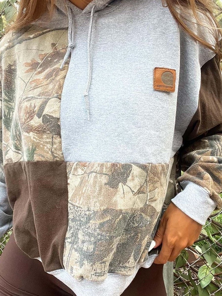 Split Joint Hoodie Casual Loose Sweatshirt