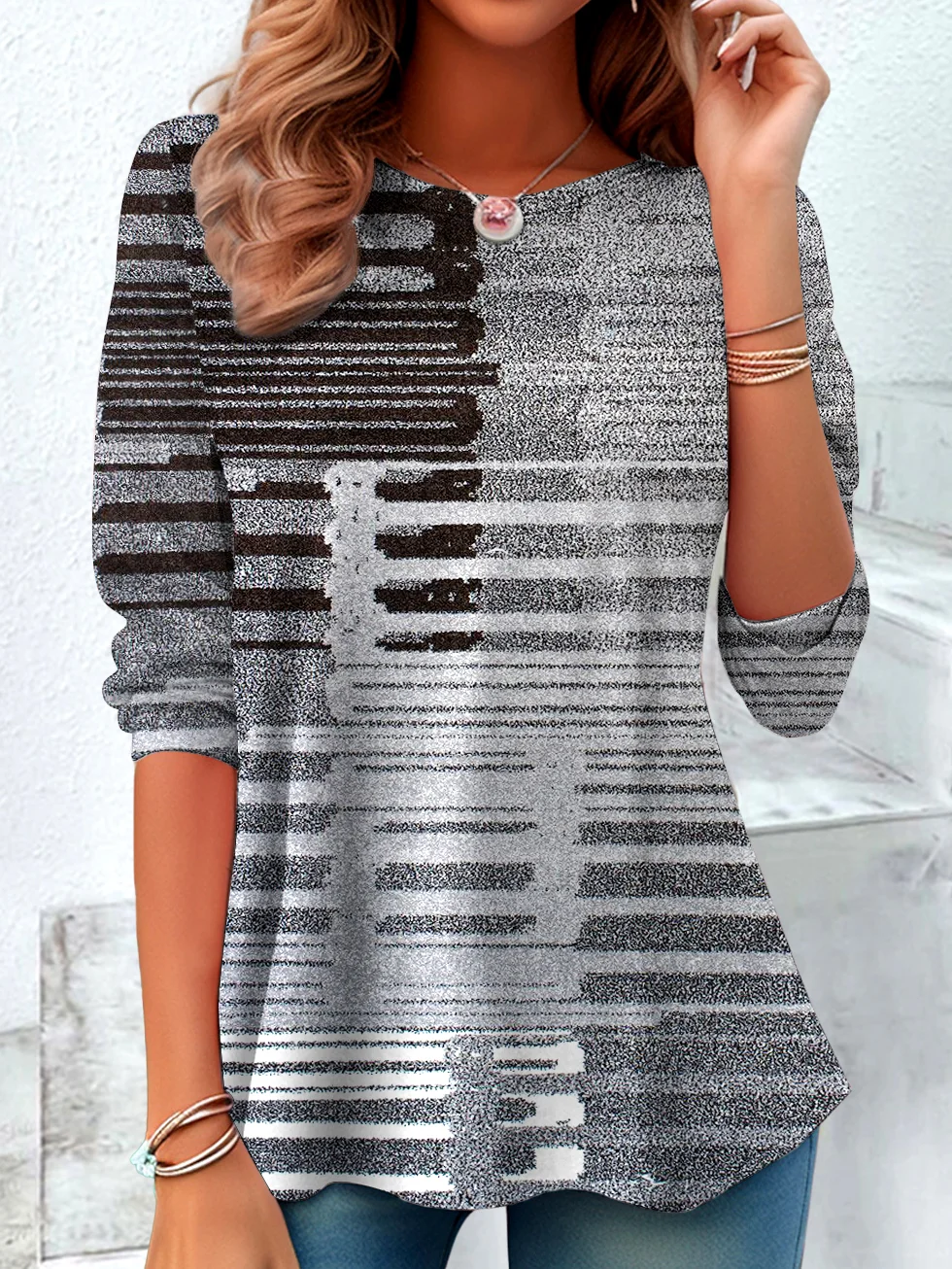 Crew Neck Vintage Cotton Plaid T-Shirt