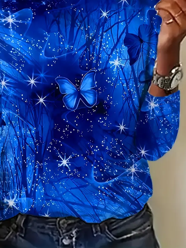 Women's Long Sleeve T-shirt Spring/Fall Blue Abstract Printing Jersey Crew Neck Daily Going Out Casual Top