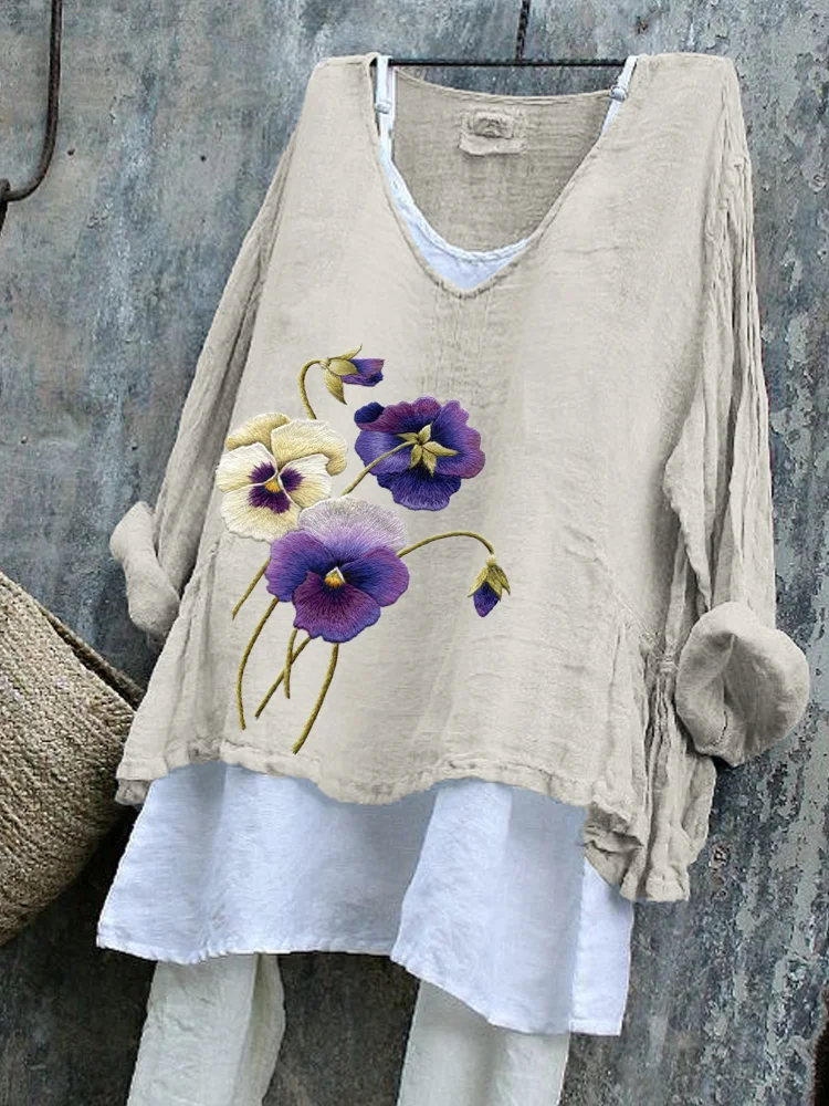 Linen V Neck T-Shirt