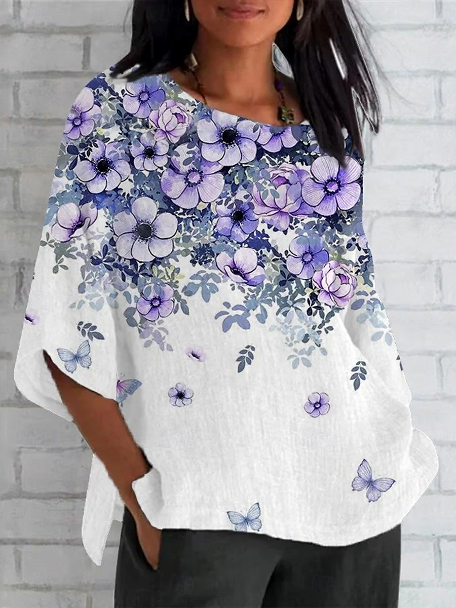 Women's Shirt Floral Gradient Daily Casual 3/4 Sleeve Round Neck Regular Top