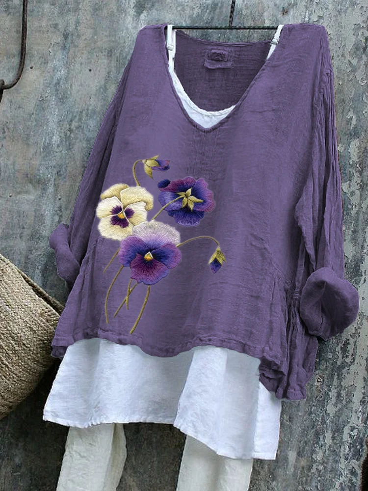 Linen V Neck T-Shirt