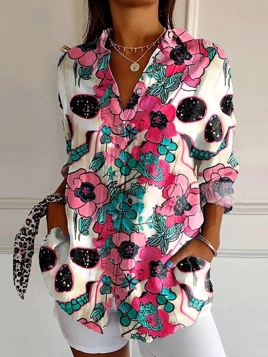 Women's Halloween Pattern Shirt Elegant Retro Long Sleeve Regular Fit Spring And Autumn