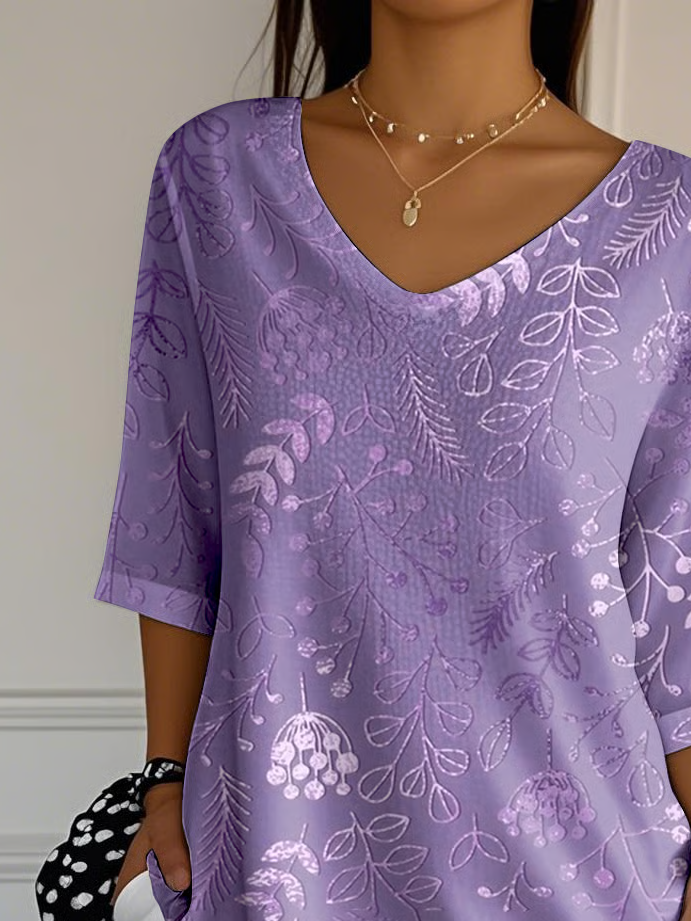 Women's Alzheimer's Disease Floral Print V-Neck T-Shirt