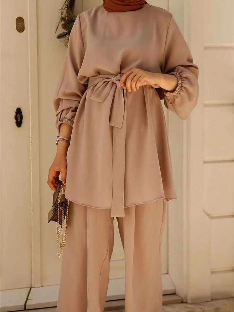 Women's Split Joint Plain Daily Going Out Two-Piece Set Khaki Casual Spring/Fall Top With Pants Matching Set