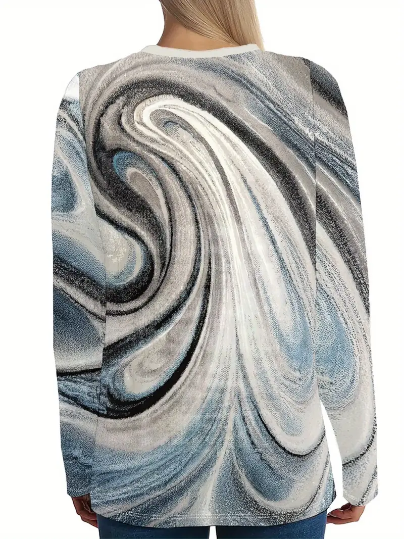 Women's Long Sleeve T-shirt Spring/Fall Gray Abstract Printing Jersey Crew Neck Daily Going Out Casual Top