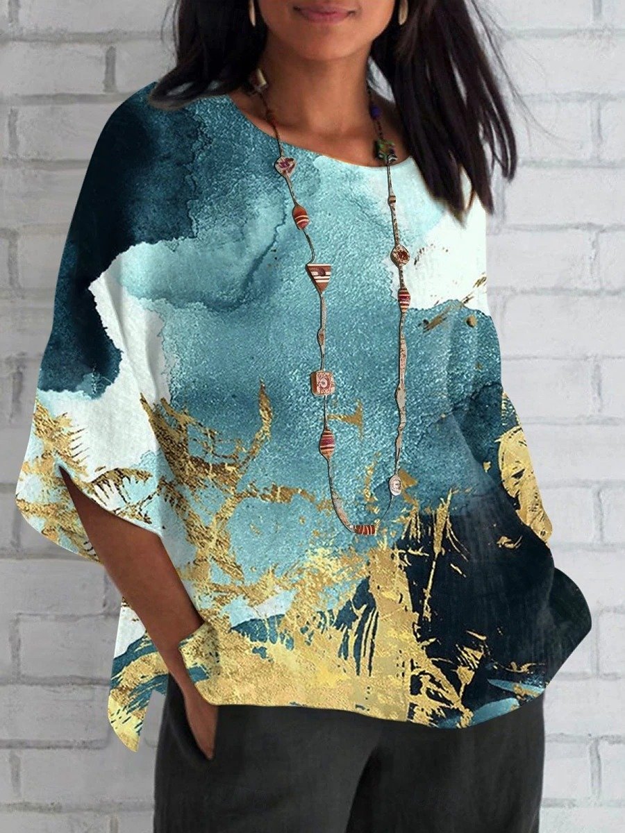 Women's Shirt Marble Daily Casual 3/4 Sleeve Round Neck Regular Top