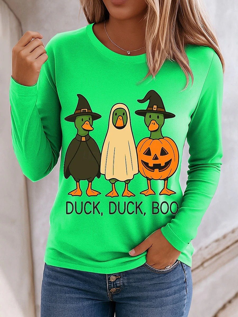 Halloween Women's T-Shirt Graphic Elegant Casual Long Sleeve Crew Neck Regular Top