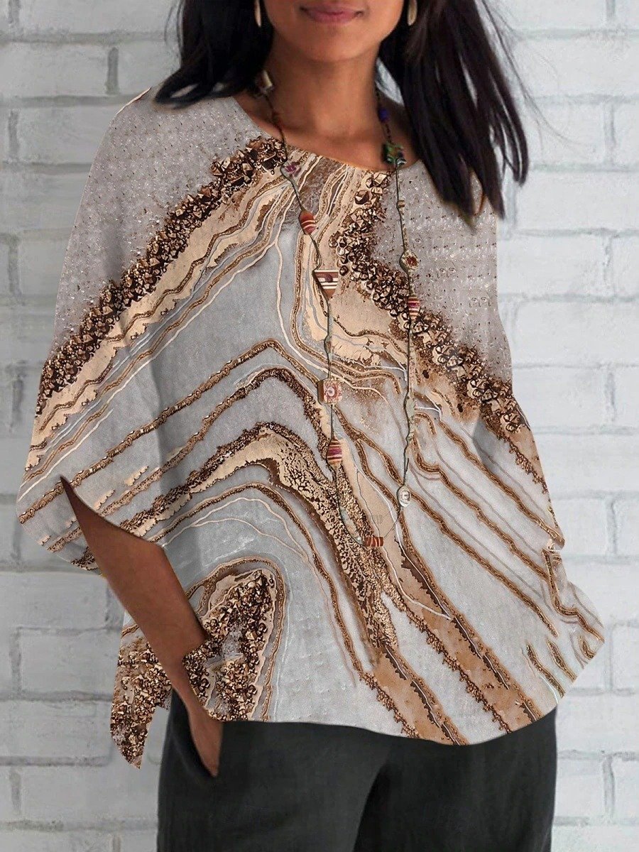 Women's Shirt Marble Daily Casual 3/4 Sleeve Round Neck Regular Top