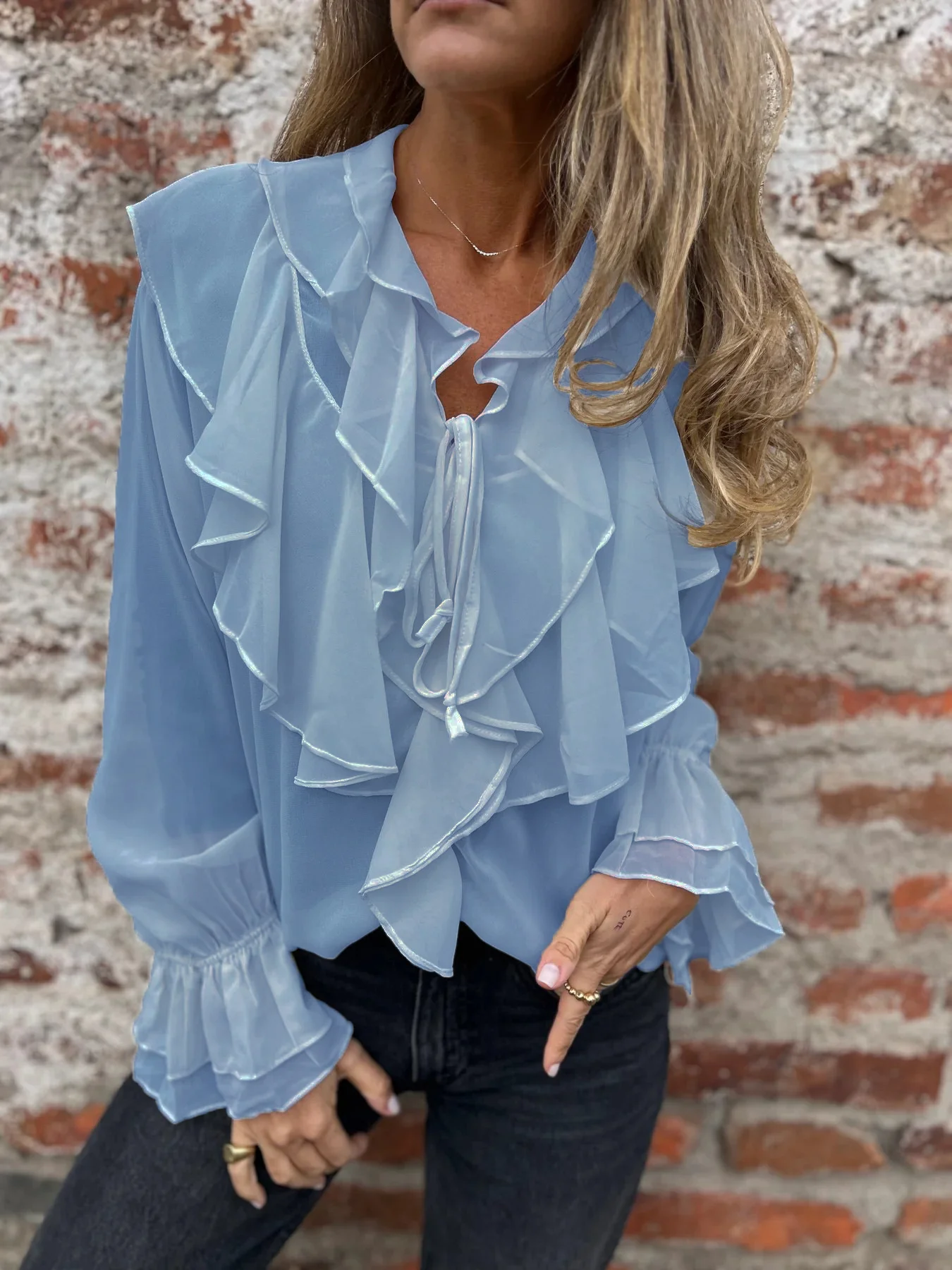Cotton V Neck Casual Shirt