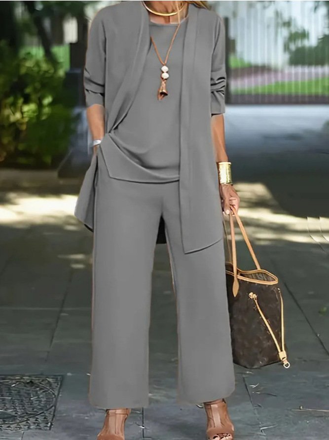 Women's Split Joint Plain Commuting Going Out Matching Outfit Caramel Street Spring/Fall Multi-Piece Set Matching Set