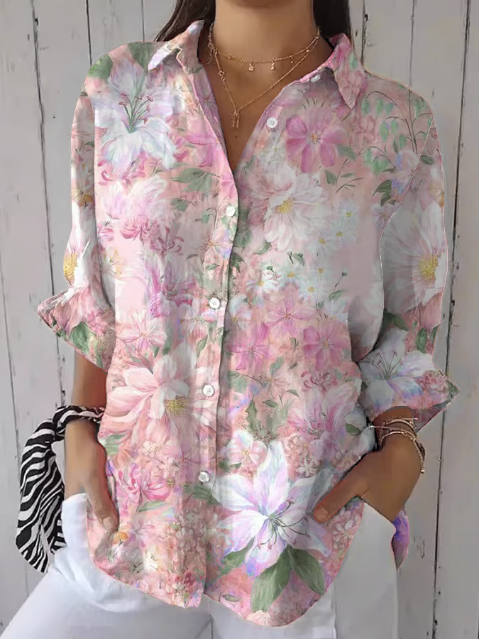 Women's Breast Awareness Print Casual Shirt