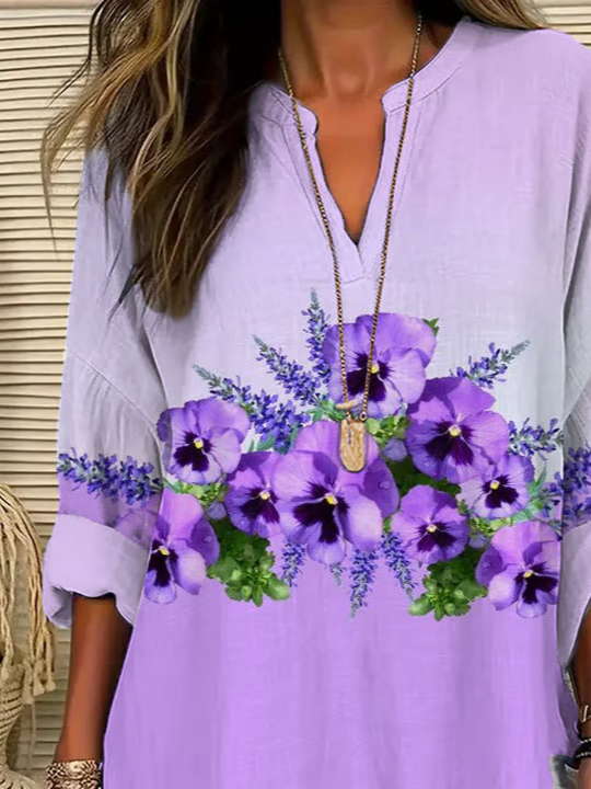 Women's Alzheimer's Floral Print Casual V-Neck Long Sleeve Shirt
