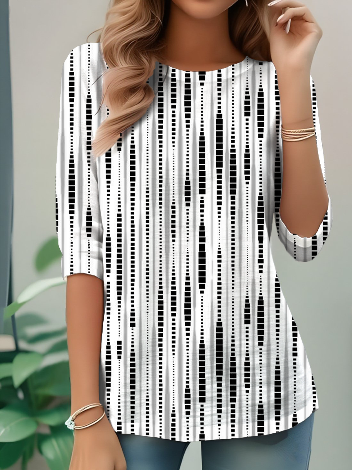 Women's Everyday Graphic T-shirt Elegant Retro Round Neck Long Sleeve Top Spring and Autumn