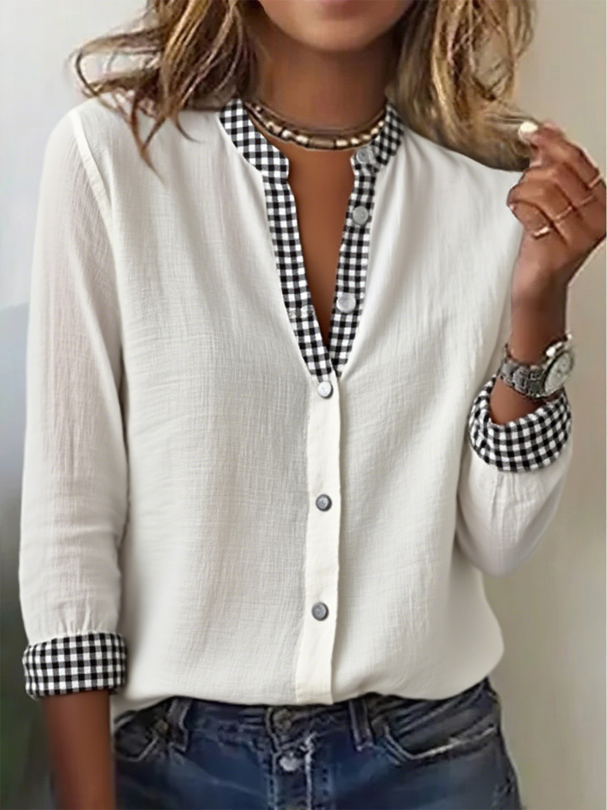 Women's Everyday Patterned Shirt Elegant Commuter Long-Sleeved Spring And Autumn Tops