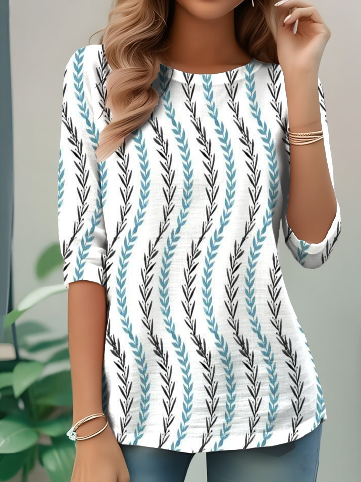 Women's Everyday Graphic T-shirt Elegant Retro Round Neck Long Sleeve Top Spring and Autumn