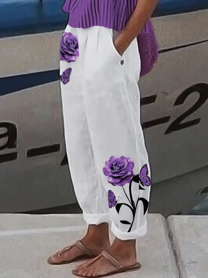 Women's Alzheimer's Floral Print Casual Pants