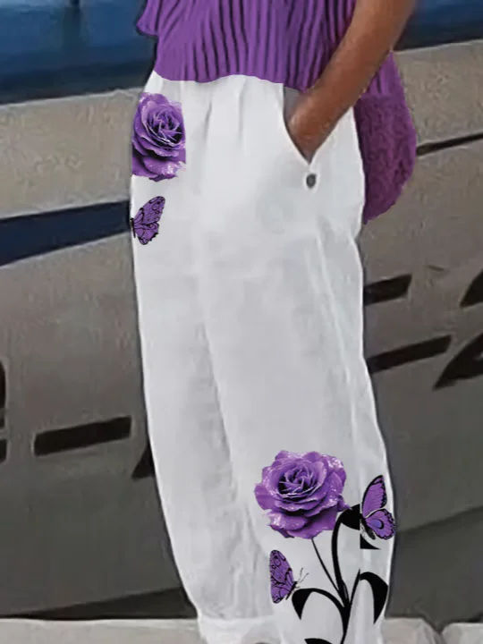 Women's Alzheimer's Floral Print Casual Pants