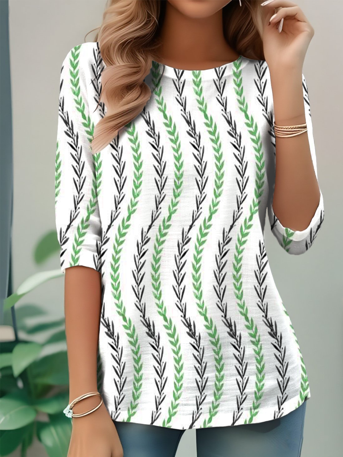 Women's Everyday Graphic T-shirt Elegant Retro Round Neck Long Sleeve Top Spring and Autumn