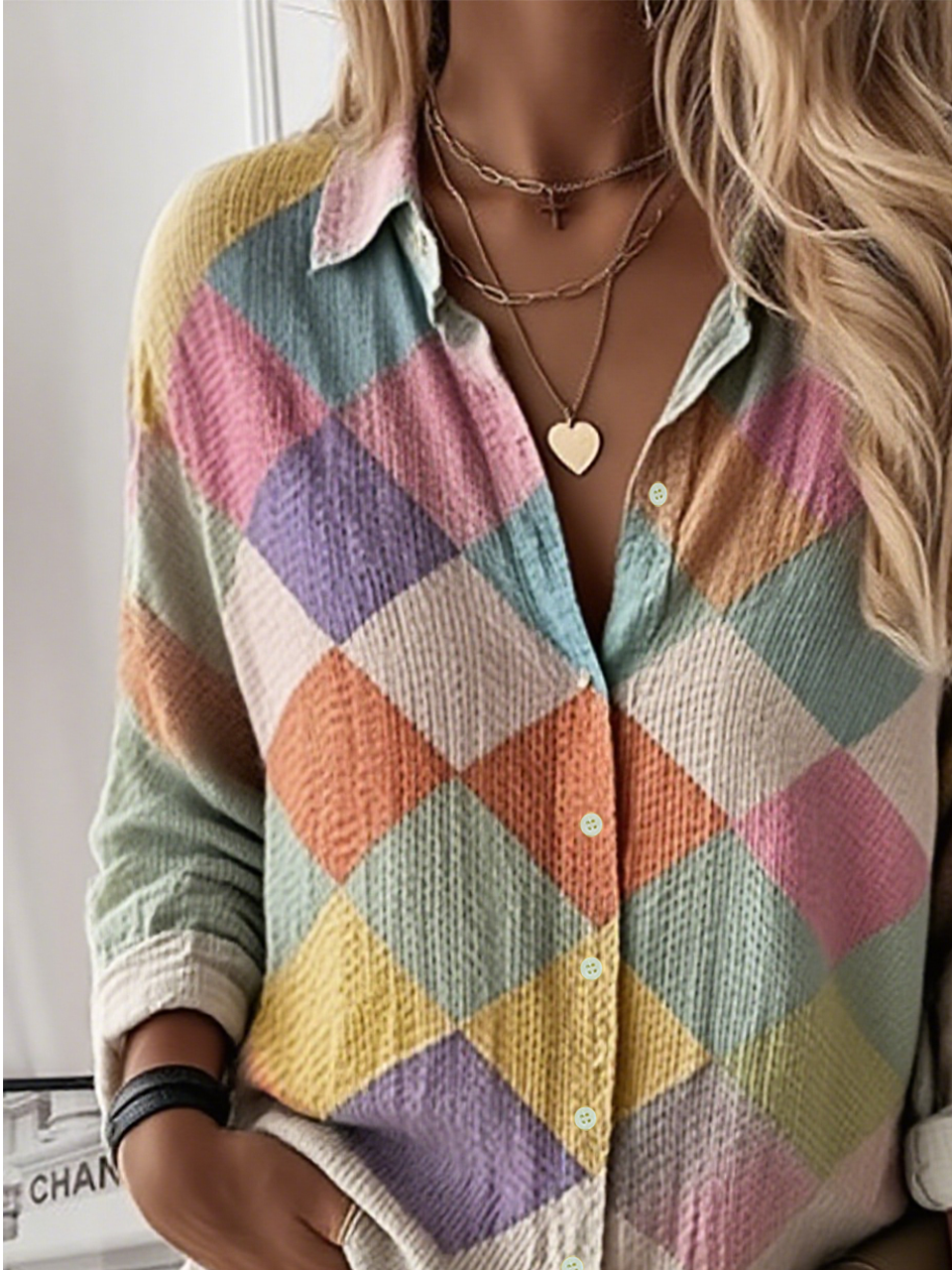 Women's Plaid Pattern Shirt Elegant Retro Long Sleeve Spring and Autumn Tops